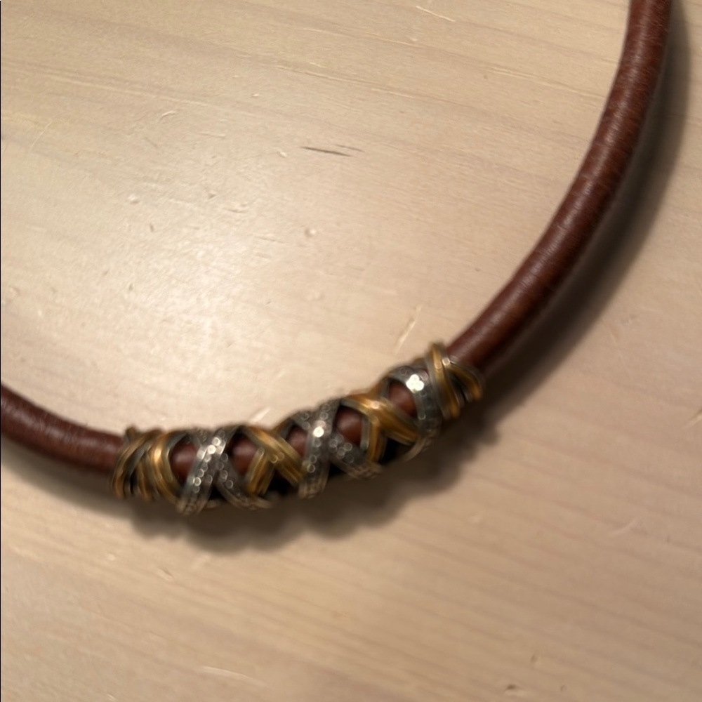 Brighton Brown and Silver Necklace/bracelet with Leather and Beads - Picture 2 of 10